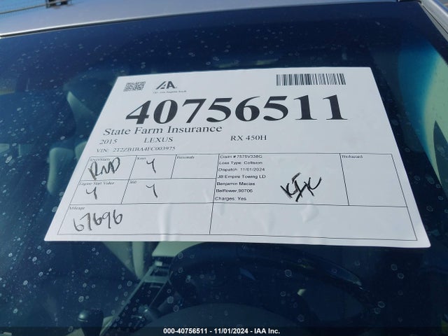 2T2ZB1BA4FC003975 Lexus RX 450H