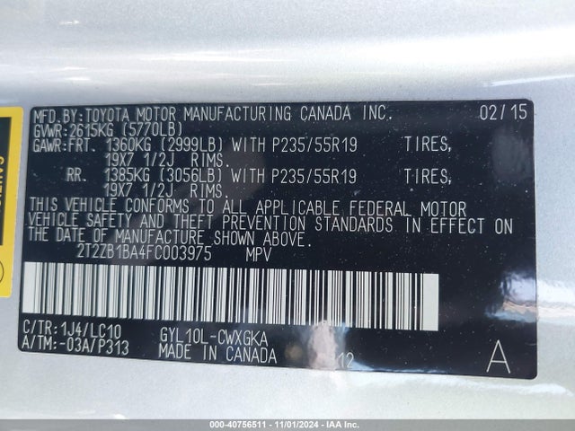 2T2ZB1BA4FC003975 Lexus RX 450H