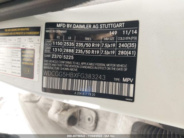 WDCGG5HBXFG383243 Mercedes-Benz GLK 350