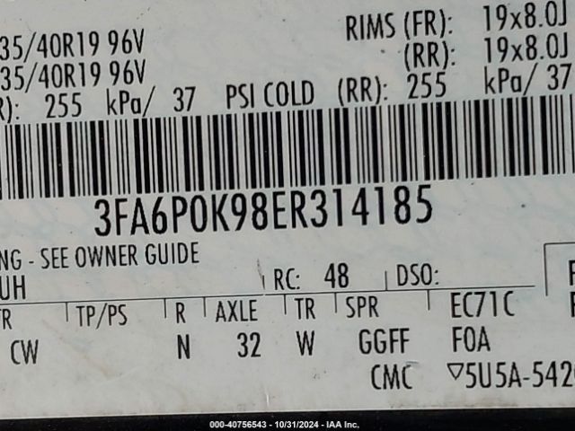 3FA6P0K98ER314185 Ford Fusion Titanium