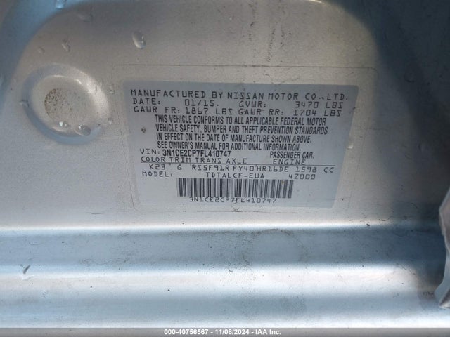 Nissan Versa Note S (sr) 2015 3N1CE2CP7FL410747 Image 9