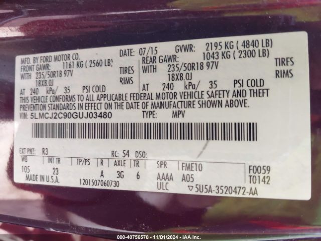 5LMCJ2C90GUJ03480 Lincoln MKC SELECT