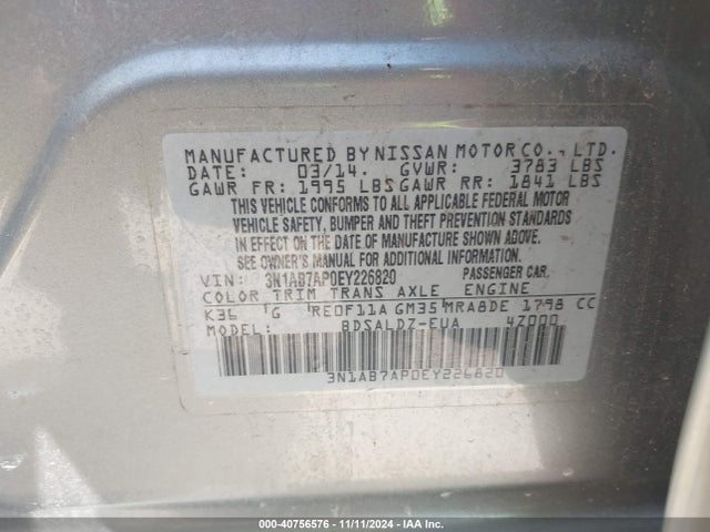 Nissan SENTRA SV 2014 3N1AB7AP0EY226820 Image 9