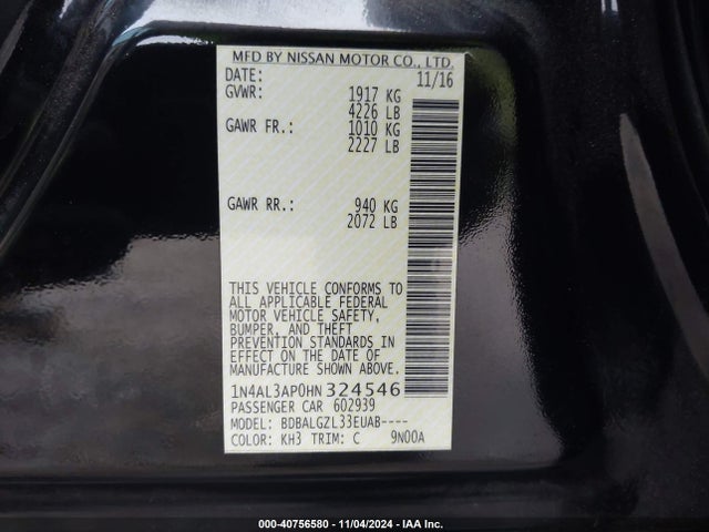 Nissan Altima 2.5 S 2017 1N4AL3AP0HN324546 Image 9