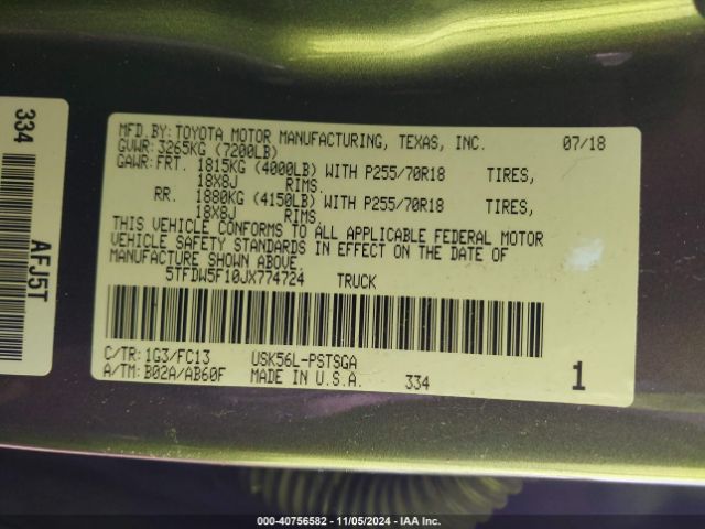 5TFDW5F10JX774724 Toyota Tundra Sr5 5.7l V8