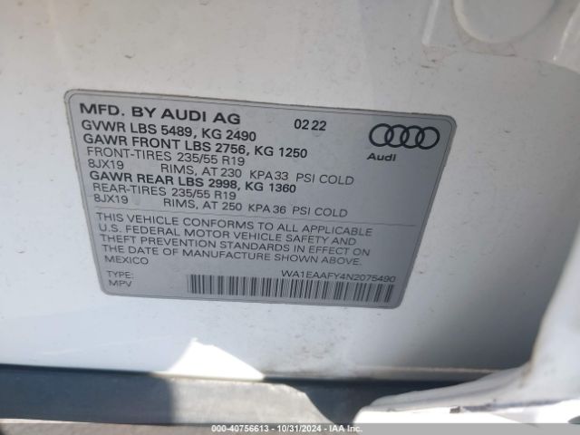 WA1EAAFY4N2075490 Audi Q5 Premium Plus 45 Tfsi S Line Quattro S Tronic
