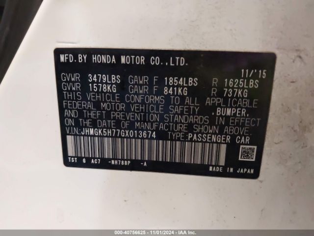 JHMGK5H77GX013674 Honda FIT EX