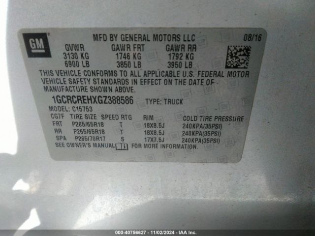 1GCRCREHXGZ388586 Chevrolet Silverado 1500 1lt