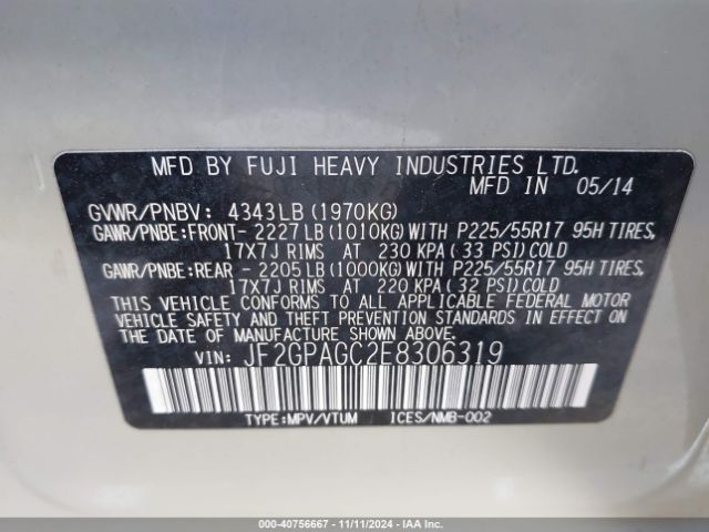 JF2GPAGC2E8306319 Subaru Xv Crosstrek 2.0i Limited