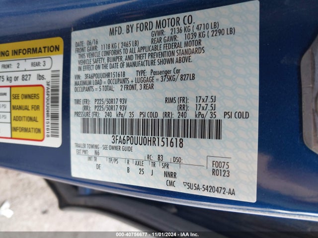 Ford Fusion Hybrid S 2017 3FA6P0UU0HR151618 Image 9