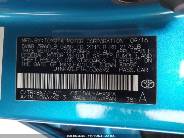 JTNKARJE1HJ526692 Toyota COROLLA IM