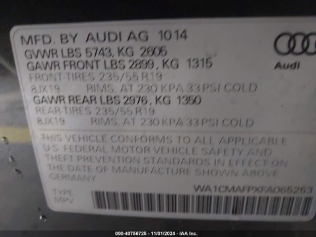 WA1CMAFPXFA065253 Audi Q5 3.0 Tdi Premium Plus