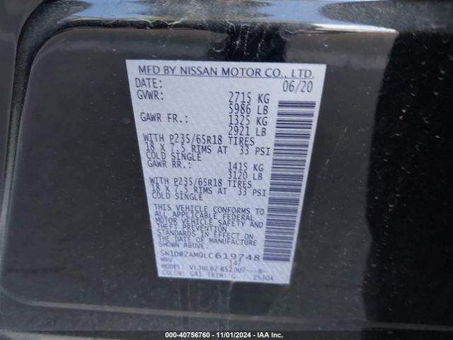 5N1DR2AM0LC619748 Nissan Pathfinder S 4wd