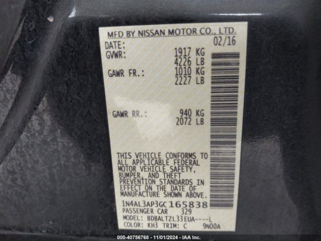 1N4AL3AP3GC165838 Nissan Altima