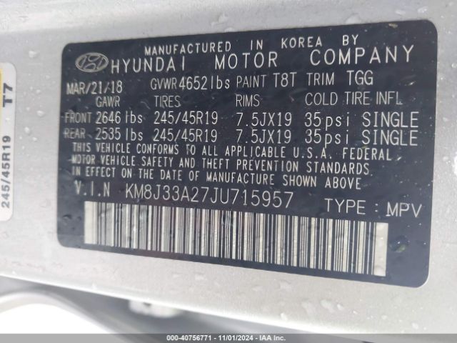 KM8J33A27JU715957 Hyundai Tucson Value