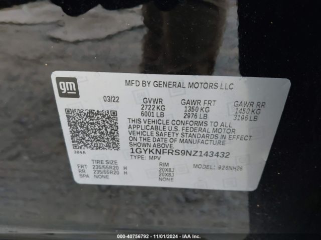 1GYKNFRS9NZ143432 Cadillac Xt5 Awd Premium Luxury