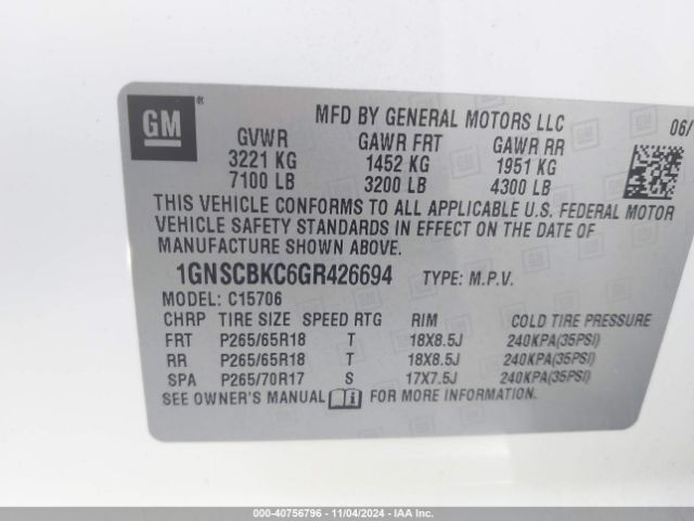 1GNSCBKC6GR426694 Chevrolet Tahoe Lt
