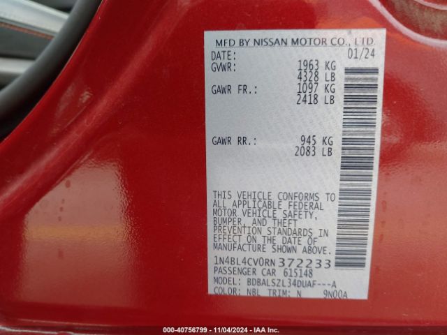 1N4BL4CV0RN372233 Nissan Altima Sr Fwd