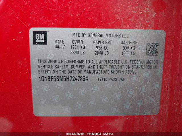 1G1BF5SM5H7247854 Chevrolet Cruze Premier Auto