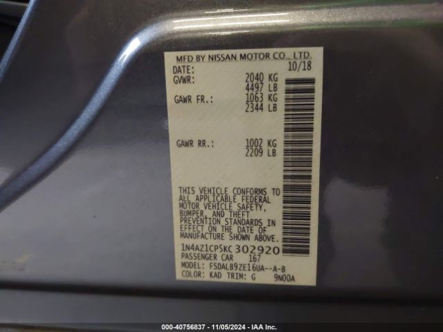 1N4AZ1CP5KC302920 Nissan LEAF S