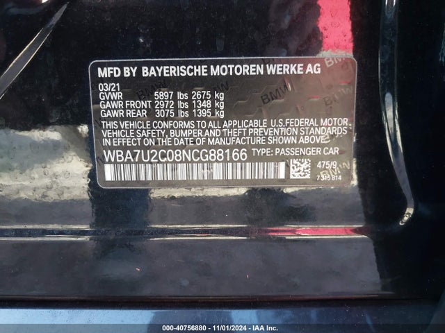 BMW 750 I Xdrive 2022 WBA7U2C08NCG88166 Image 9