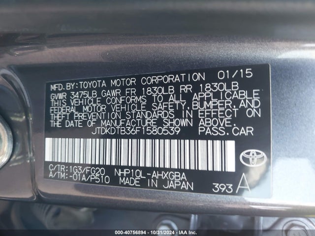 Toyota Prius C Four/one/three/two 2015 JTDKDTB36F1580539 Image 9