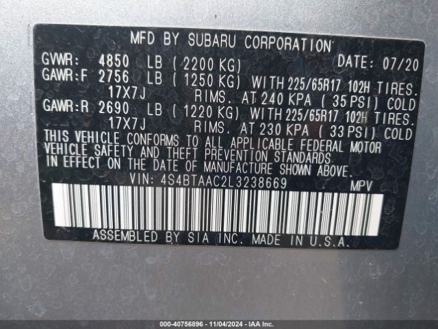 4S4BTAAC2L3238669 Subaru Outback