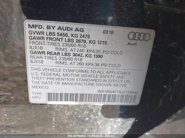 WA1BNAFY9J2153442 Audi Q5 2.0t Premium/2.0t Tech Premium