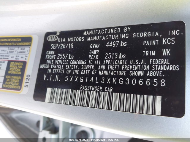 KIA Optima Lx 2019 5XXGT4L3XKG306658 Image 9