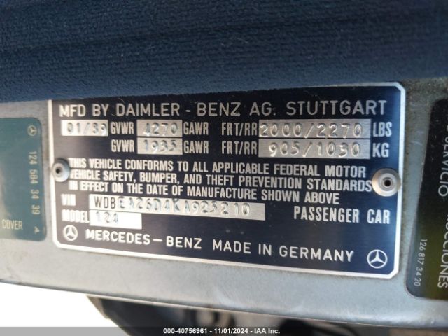1989 MERCEDES-BENZ 260 WDBEA26D4KA925210 Photo 8