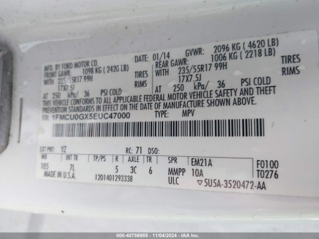 1FMCU0GX5EUC47000 Ford ESCAPE SE