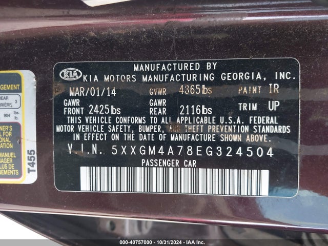 KIA Optima Lx 2014 5XXGM4A78EG324504 Image 9