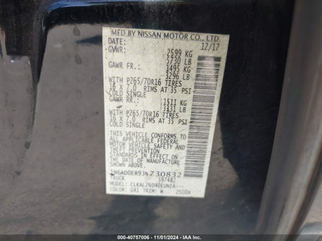 1N6AD0ER9JN730832 Nissan Frontier Sv