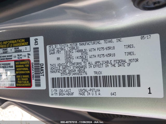 5TFHY5F14HX652776 Toyota Tundra Limited 5.7l V8
