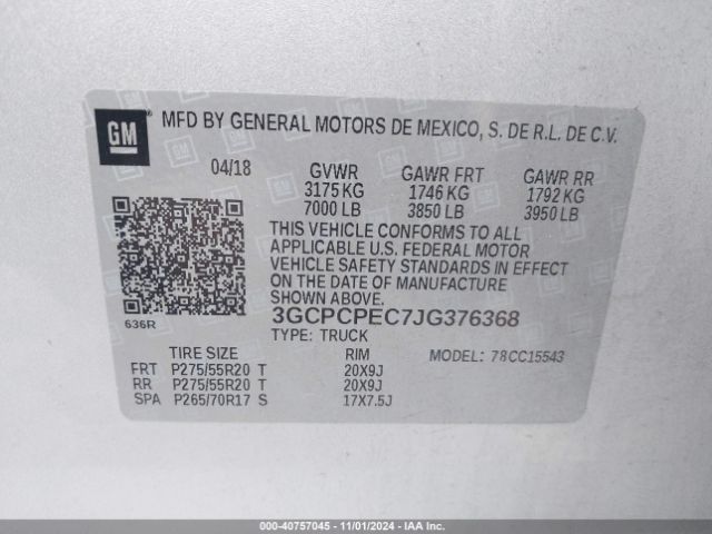 3GCPCPEC7JG376368 Chevrolet Silverado 1500 Custom