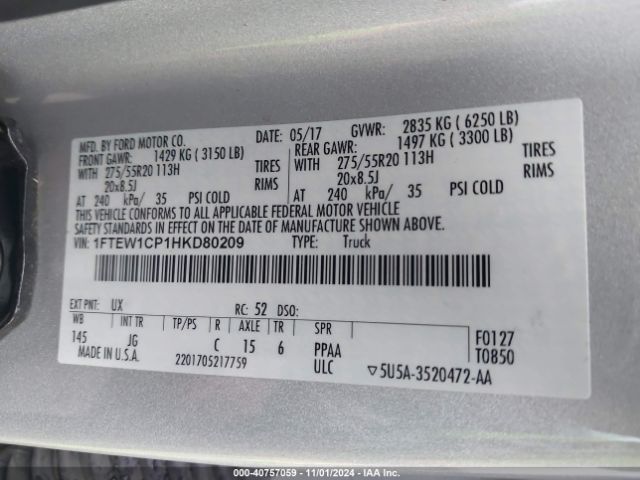 1FTEW1CP1HKD80209 Ford F-150 Xl