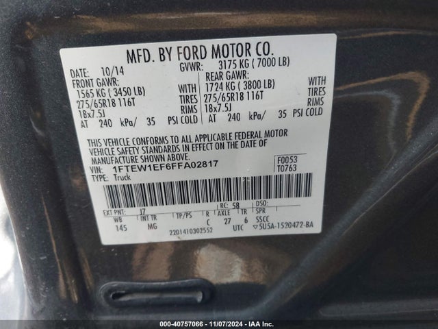 Ford F-150 Xlt 2015 1FTEW1EF6FFA02817 Image 9
