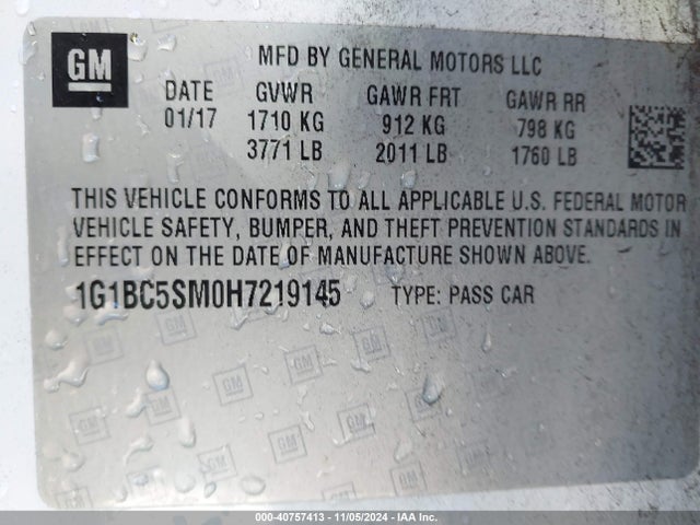Chevrolet Cruze Ls Auto 2017 1G1BC5SM0H7219145 Image 9