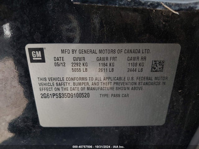 2013 CADILLAC XTS 2G61P5S35D9100520 Photo 8