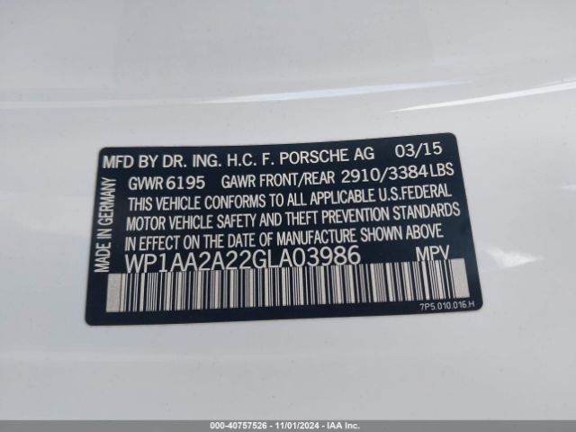 WP1AA2A22GLA03986 Porsche Cayenne