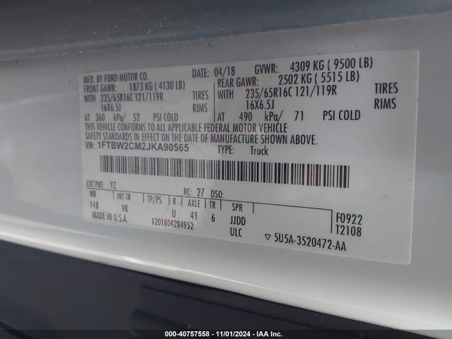 Ford Transit-350 2018 1FTBW2CM2JKA90565 Image 9