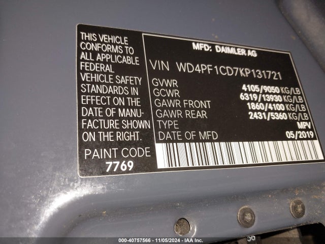 WD4PF1CD7KP131721 Mercedes-Benz Sprinter 2500 High Roof V6