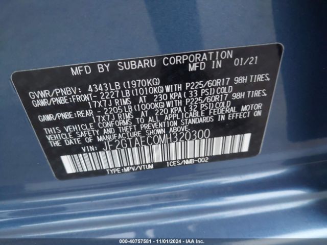 JF2GTAEC0MH320300 Subaru Crosstrek Premium
