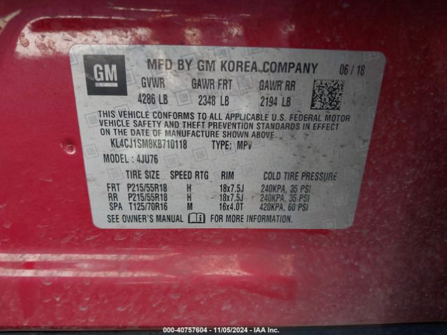 KL4CJ1SM8KB710118 Buick Encore Fwd Sport Touring