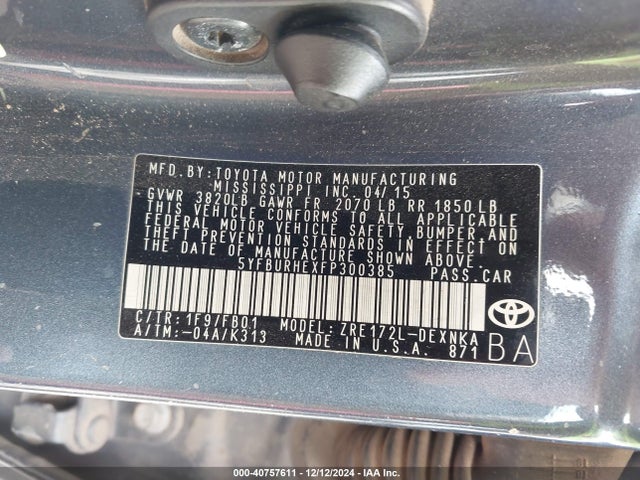 Toyota COROLLA LE 2015 5YFBURHEXFP300385 Image 8