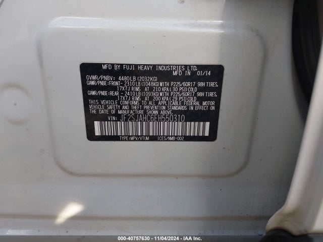 Subaru Forester 2.5i Limited 2014 JF2SJAHC6EH550310 Image 9