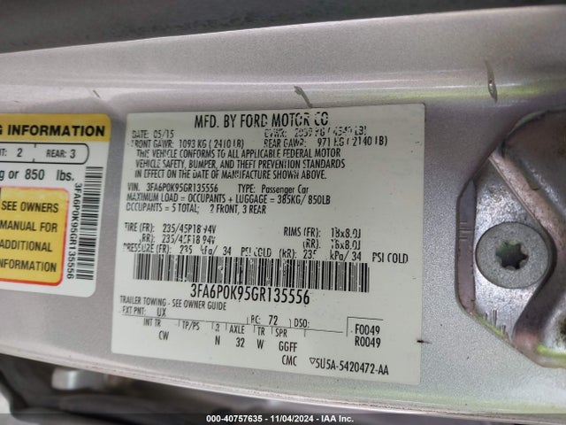 Ford Fusion Titanium 2016 3FA6P0K95GR135556 Image 9