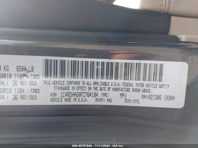 1C4RDHAG0FC764184 Dodge Durango Sxt