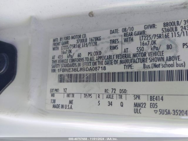 2011 FORD E-350 SUPER DUTY 1FBNE3BL8BDA08718 Photo 8