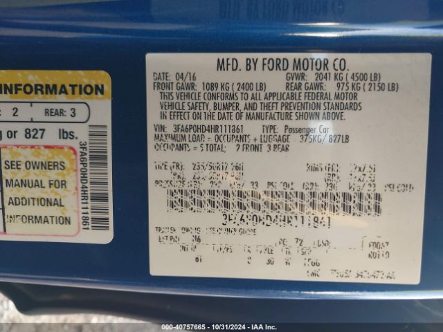 3FA6P0HD4HR111861 Ford FUSION SE